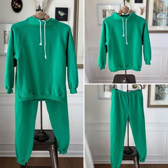 Vintage 80s 90s Boundary Waters Green Sweatsuit Track Suit Sweatshirt Sweatpants - Picture 1 of 7